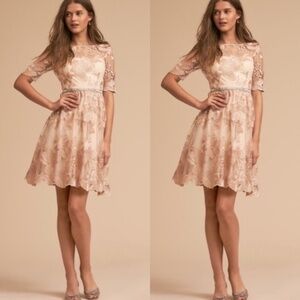 NWT Adrianna Papell x BHLDN Nadine Illusion Embroidered Lace Dress in Blush Gold
